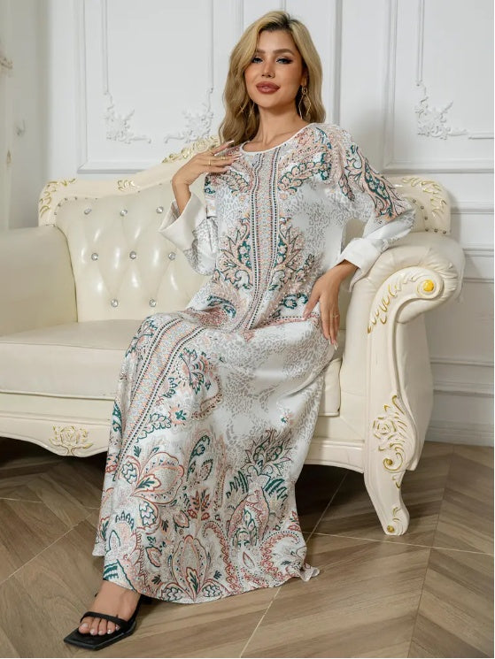SabrinaBloom™ – Abaya Élégante à Fleurs Longues Manches