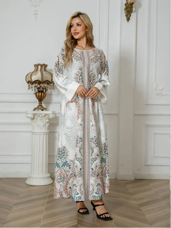 SabrinaBloom™ – Abaya Élégante à Fleurs Longues Manches