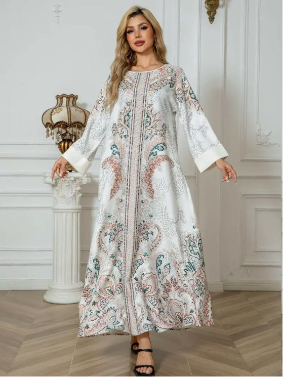 SabrinaBloom™ – Abaya Élégante à Fleurs Longues Manches