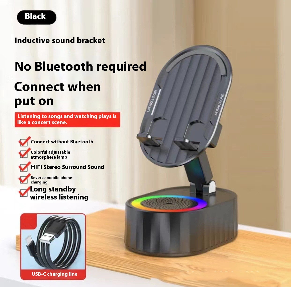 ZenDock™ Support pliable multifonction avec Bluetooth, Enceinte & lumière.
