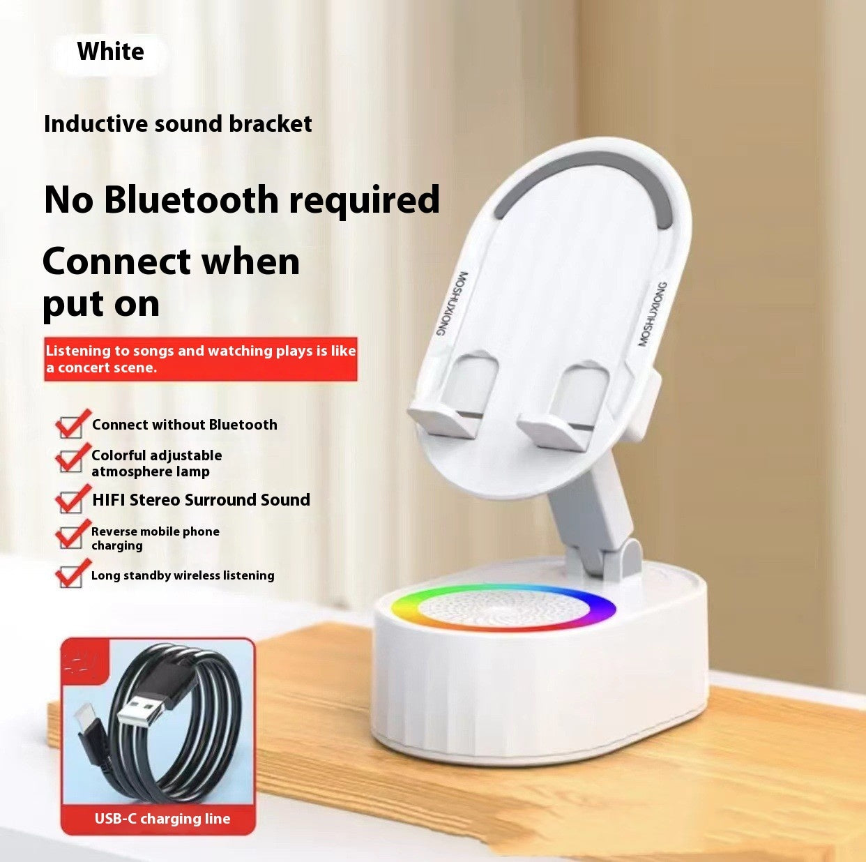 ZenDock™ Support pliable multifonction avec Bluetooth, Enceinte & lumière.