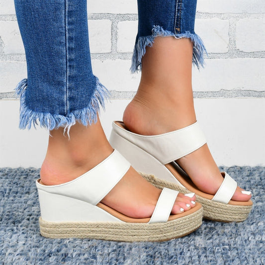GoldStep™ – Sandales décontractées à talon compensé en chanvre naturel