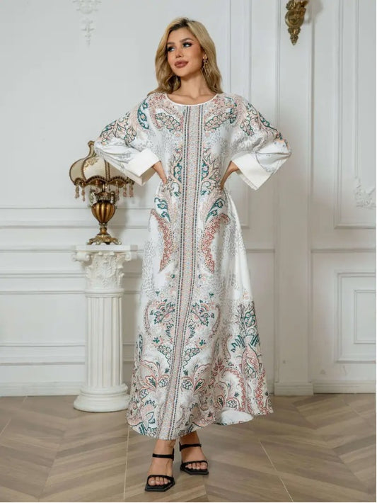 SabrinaBloom™ – Abaya Élégante à Fleurs Longues Manches